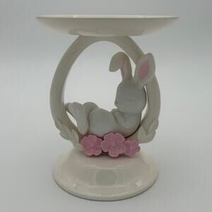 Bath & Body Works Large Candle Holder 3-Wick White Glitter Bunny Ring Pedestal